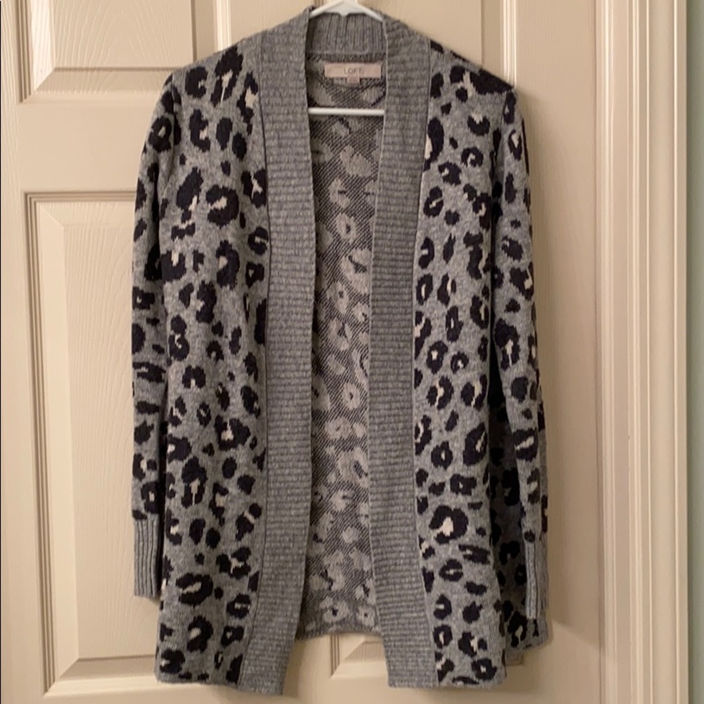 LOFT Gray Animal Print Sweater